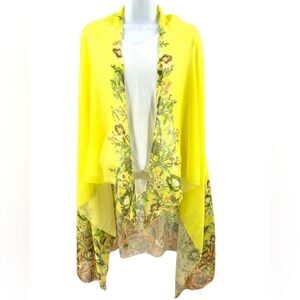 Boho Floral Sheer Tunic Poncho Long Sleeveless Kimono Vest Coverup One Size